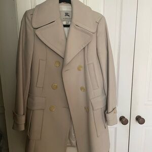 Burberry Cream Pea Coat with Gold Buttons